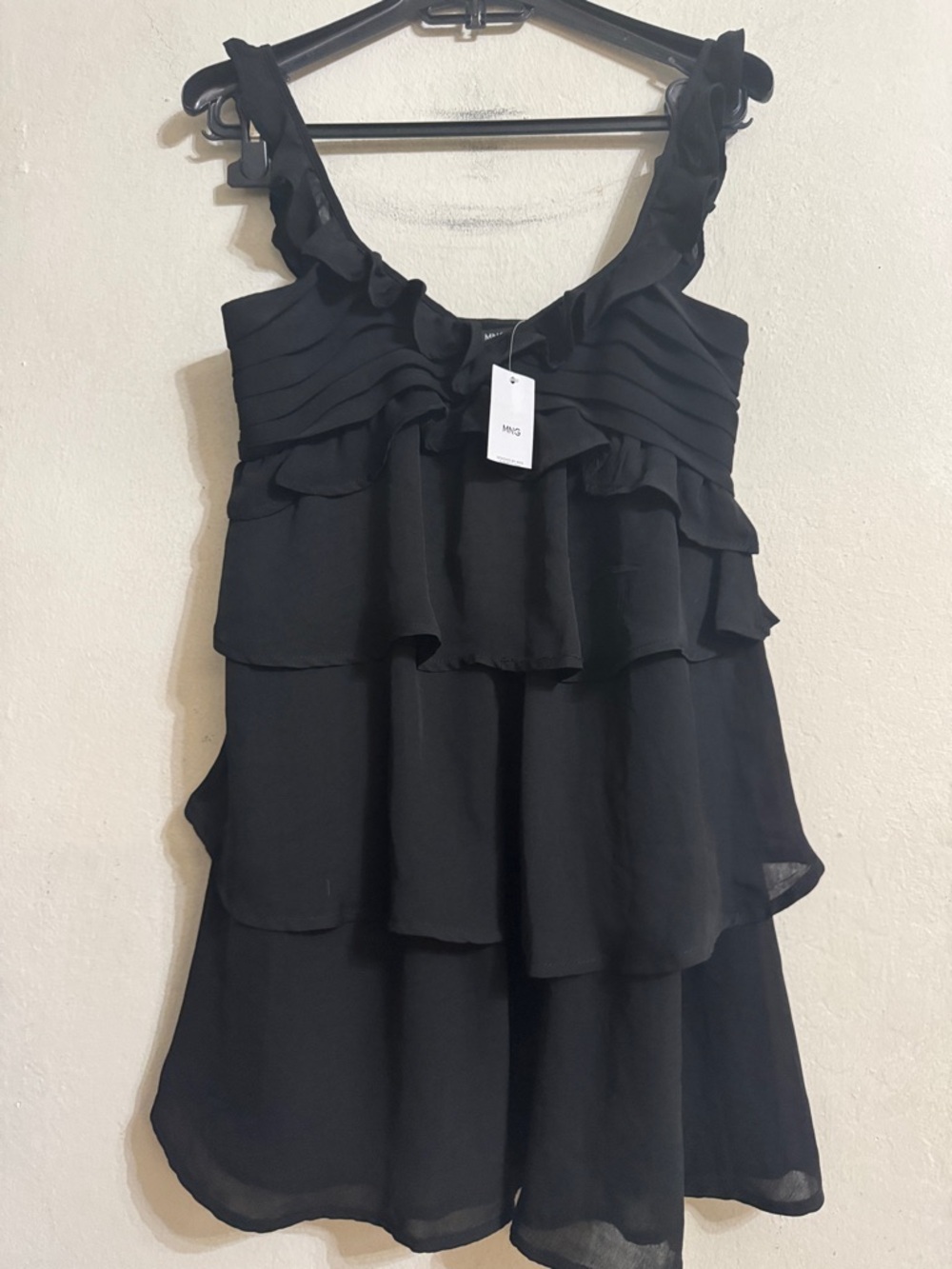 Mango Black Ruffle Tiered Sundress Size XS NWT